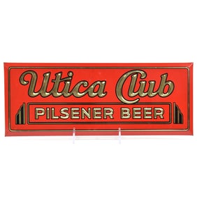 Utica Club Pilsener Beer 1930s Tin-Over-Cardboard Sign OUTSTANDING
