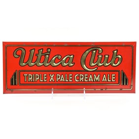 Utica Club Triple X Pale Cream Ale 1930s Tin-Over-Cardboard Sign