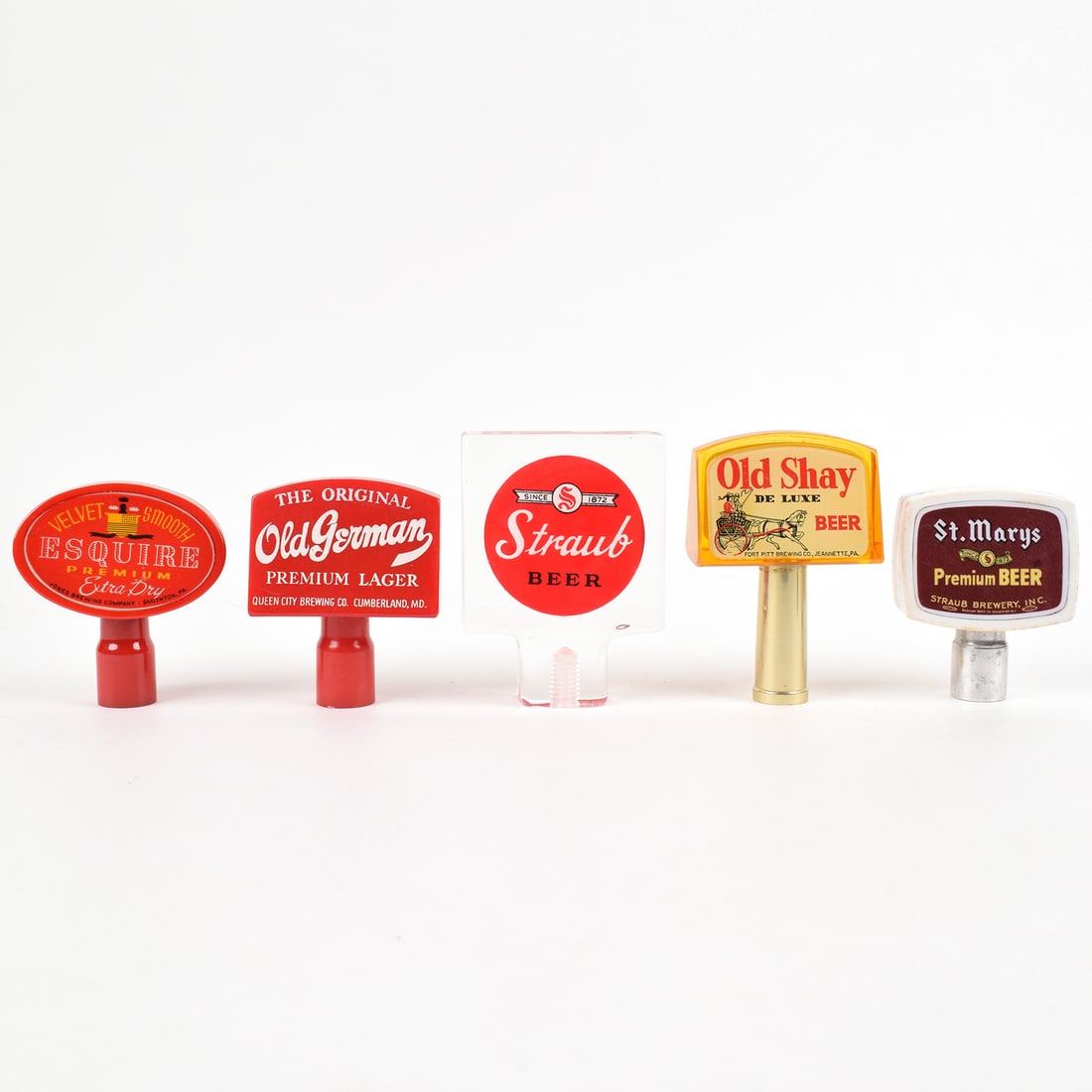 PA and MD Tap Handle Lot of 5 ST MARY STRAUB OLD SHAY GERMAN ESQUIRE: Brewer/Business Name: Multiple breweries and locations, Multiple Manufacturer/Plant: UnknownDate of manufacture: