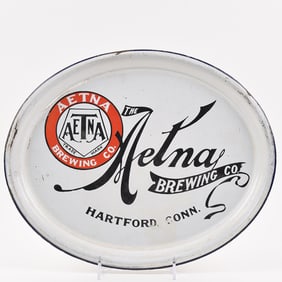 Aetna Brewing Pre-Prohibition Porcelain Enamel Tray BLACK-RED