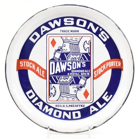 Dawsons Diamond Ale Pre-Prohibition Porcelain Enamel Tray KING OF DIAMONDS SCARCE