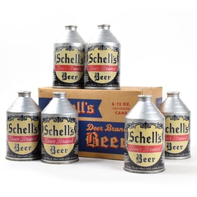 Schells Deer Brand Beer 1950s 6-Pack Carton With Crowntainer Cans INCREDIBLE FIND
