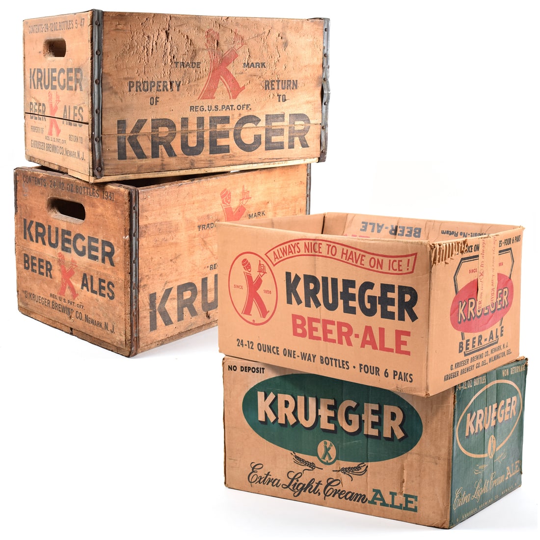Krueger Ale-Beer 1940s-50s Bottle Crates-Cartons Lot of 4 K-Man EXCELLENT (1 of 17)