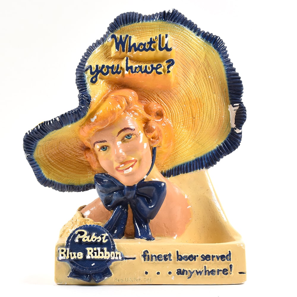 Pabst Blue Ribbon Beer 1950s Chalk Back Bar Statue WHAT WILL YOU HAVE HAT LADY (1 of 5)