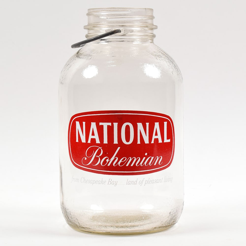 National Bohemian Beer 1960s ACL Glass Growler: Brewer/Business Name: National Brewing Co., Baltimore, Maryland Manufacturer/Plant: Unknown Date of manufacture: