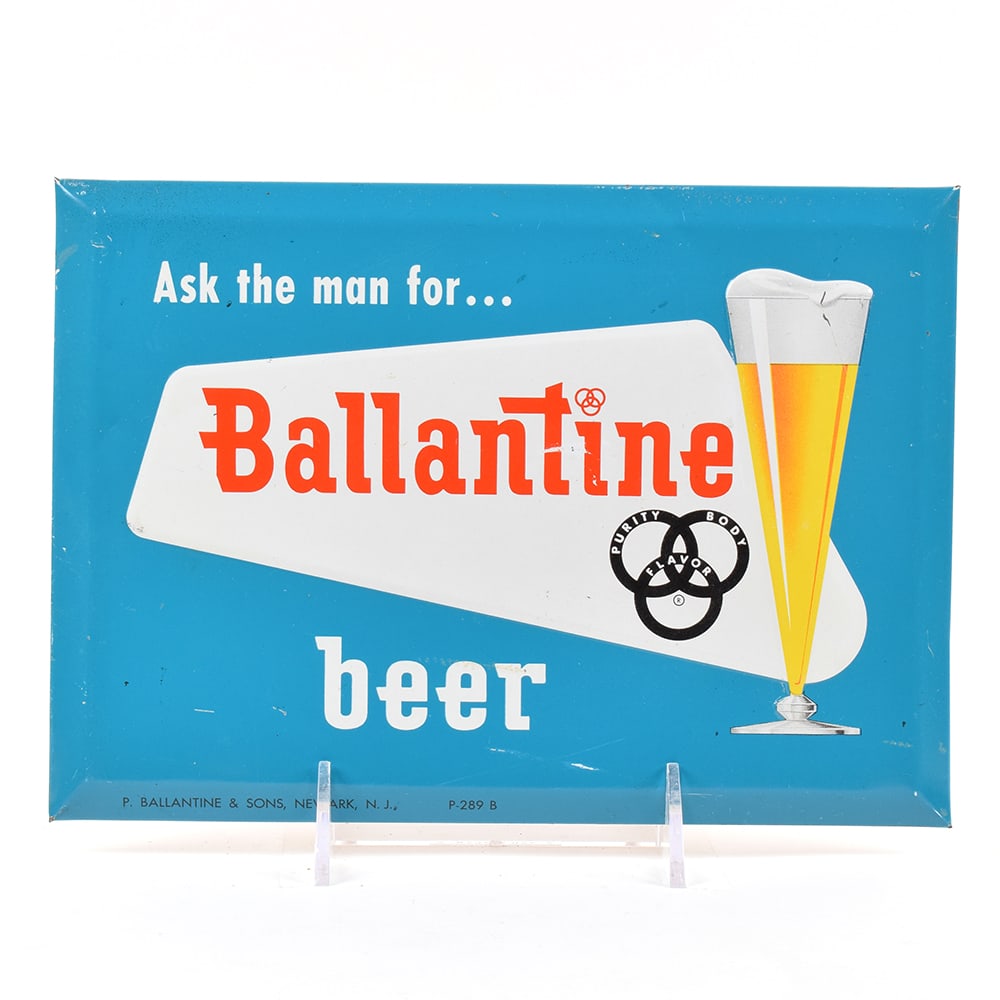 Ballantine Beer 1950s Tin-Over-Cardboard Sign ASK THE MAN (1 of 2)