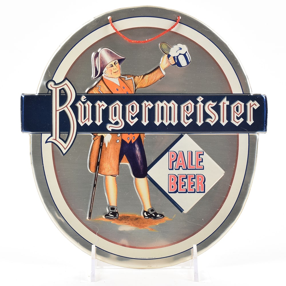 Burgermeister Pale Beer 1950s LEYSE Embossed Aluminum Sign (1 of 2)