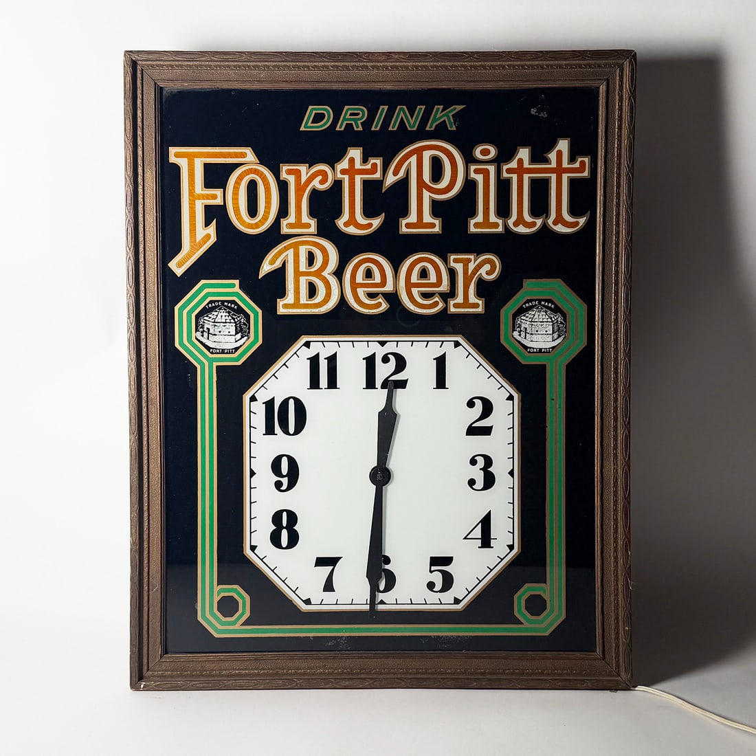 Fort Pitt Beer Reverse Painted Glass Antique Advertising Clock Wow! (1 of 4)