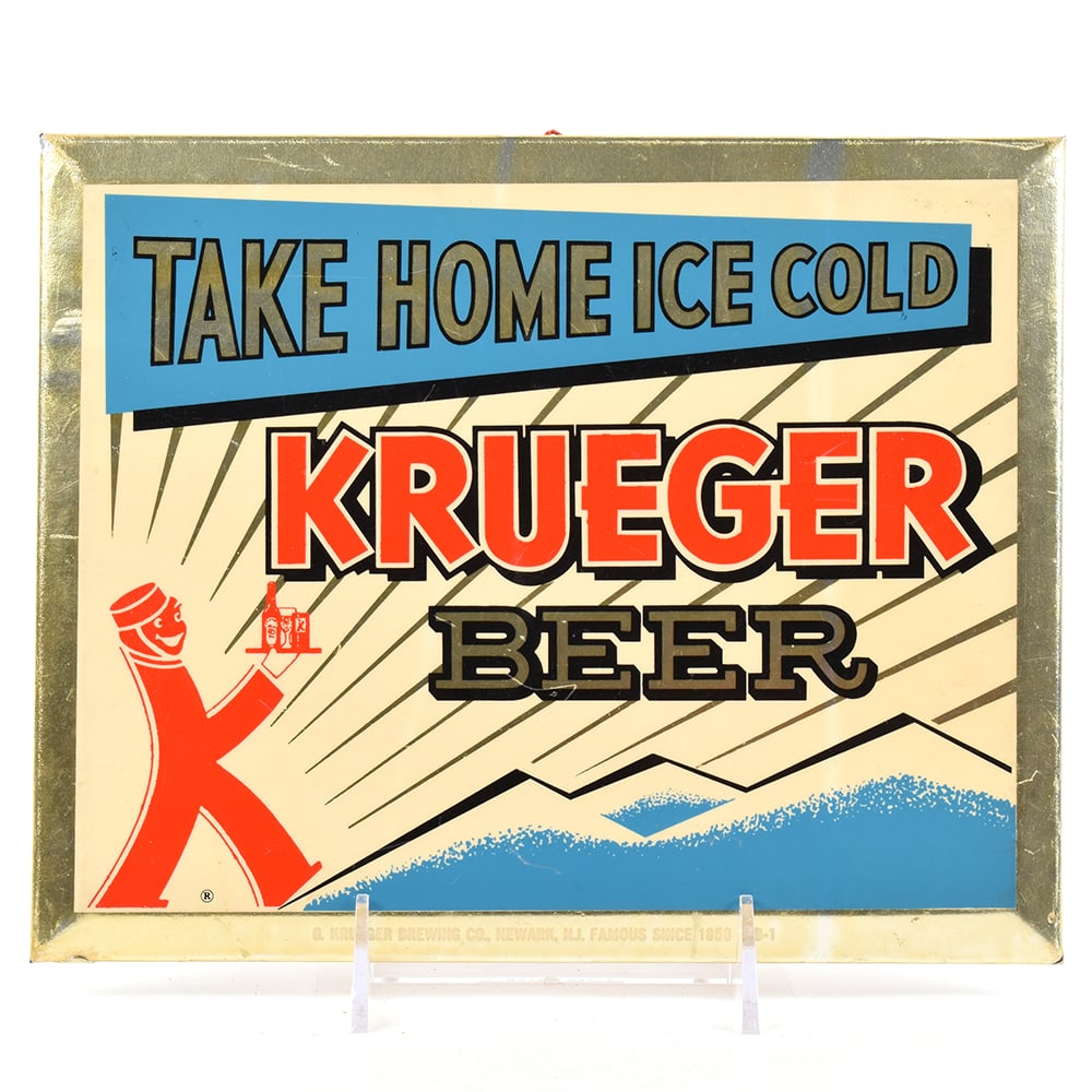 Krueger Beer 1950s Celluloid TOC Sign TAKE HOME ICE COLD (1 of 2)