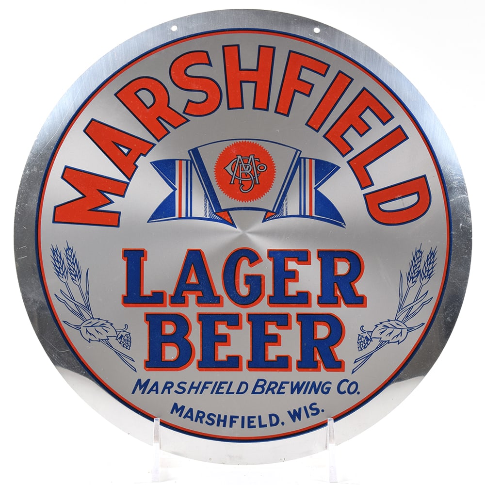 Marshfield Lager Beer 1940s LEYSE Lee-See Aluminum Sign MINTY (1 of 2)