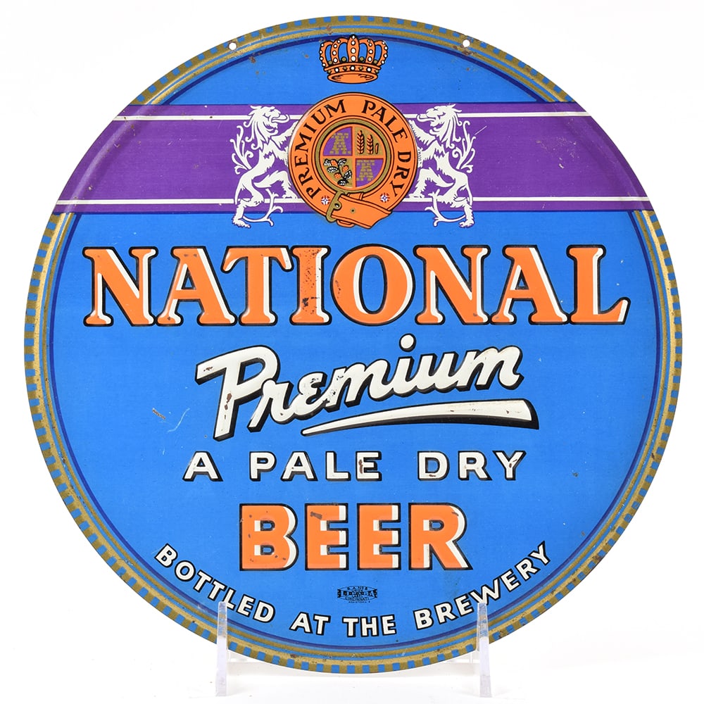 National Premium Beer 1940s Embossed Tin Sign (1 of 2)