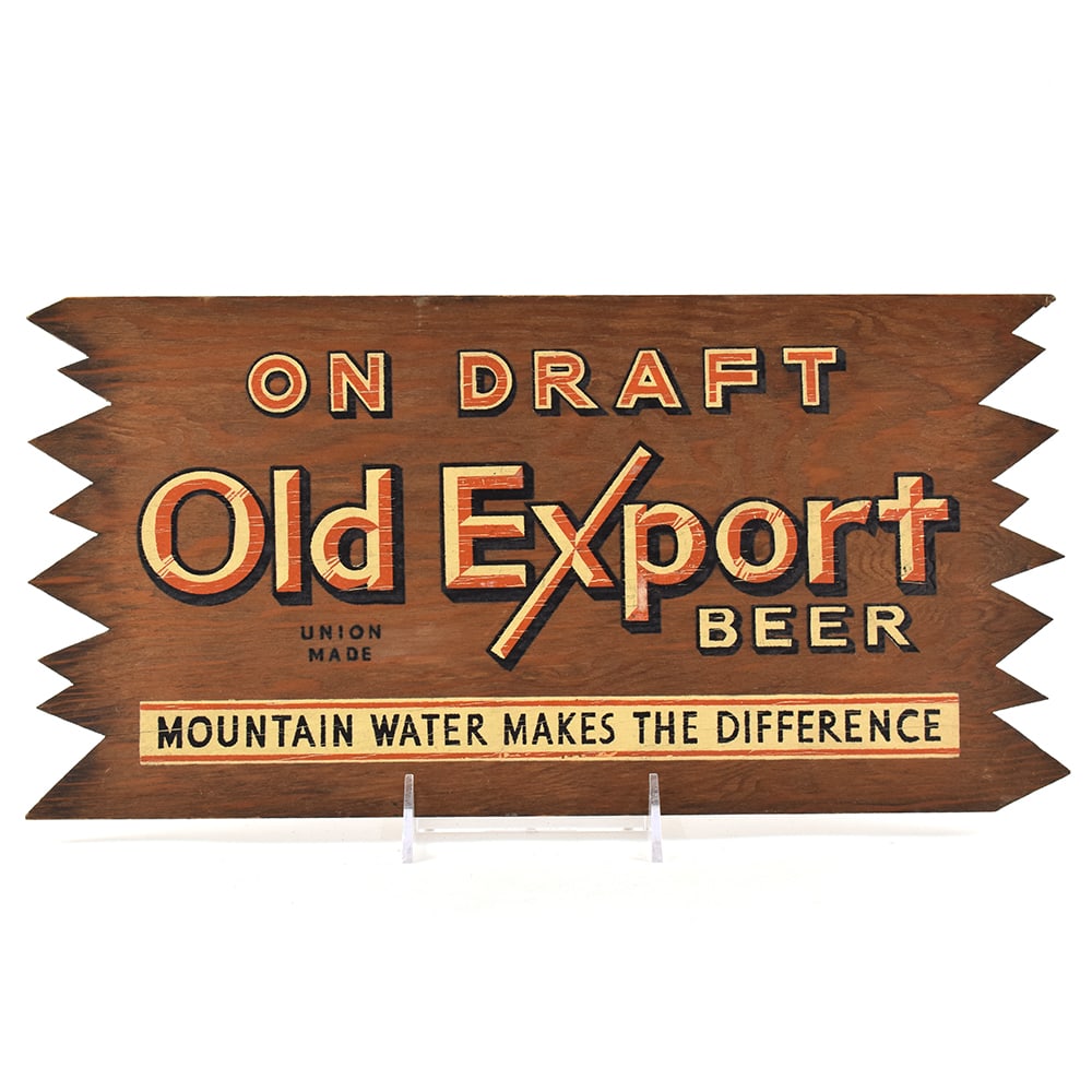 Old Export On Draft 1940s Wood Sign MINTY: Brewer/Business Name: Cumberland Brewing Co., Cumberland, Maryland Manufacturer/Plant: Unknown Date of manufacture: