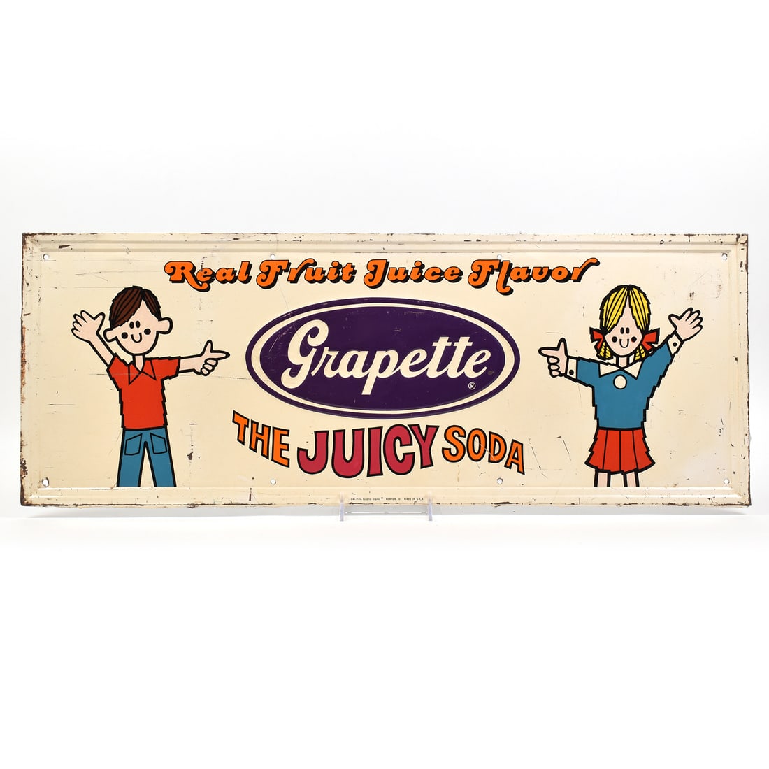 Grapette Grape Soda 1970s Embossed Tin Sign THE JUICY SODA (1 of 2)