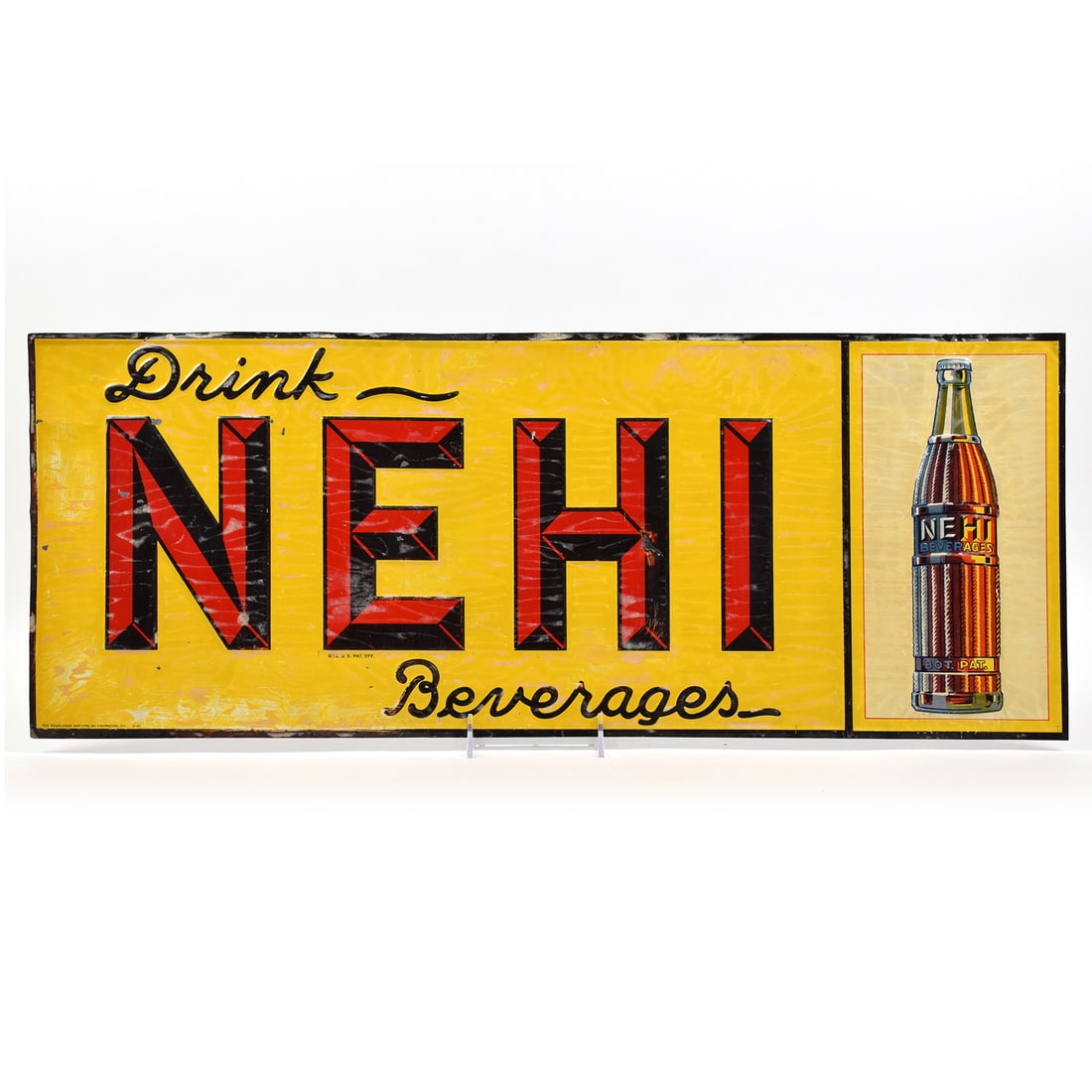 NEHI Beverages 1940s Embossed Tin Sign BOTTLE (1 of 2)