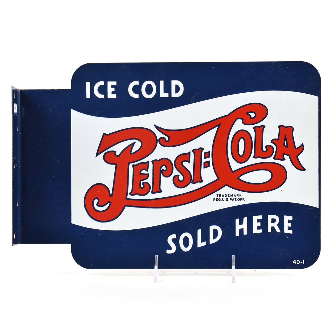 Pepsi-Cola 1940s Porcelain Enamel Flange Sign ICE COLD SERVED HERE OUTSTANDING (1 of 5)