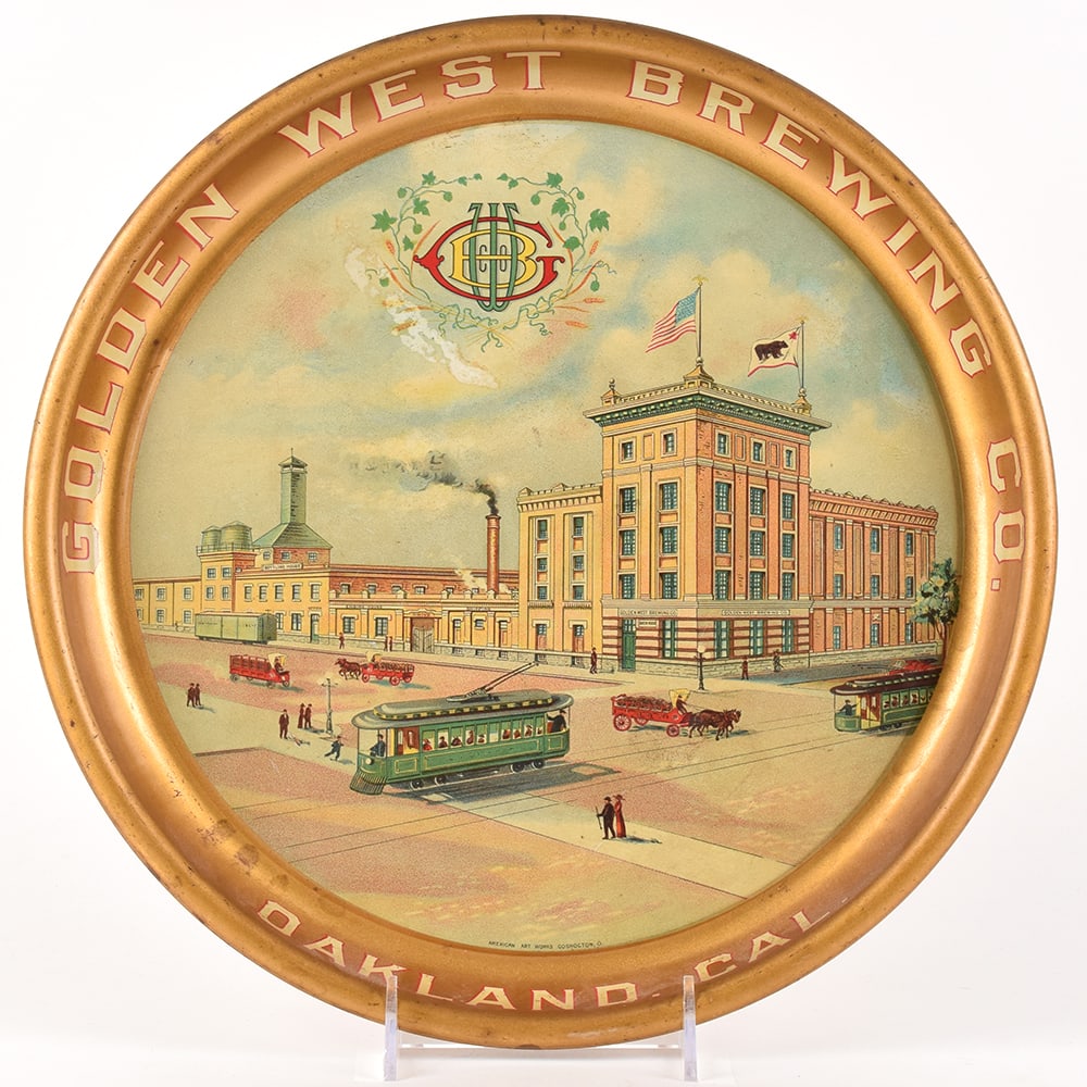 Golden West Pre-Prohibition Factory Scene Serving Tray EXCELLENT (1 of 2)