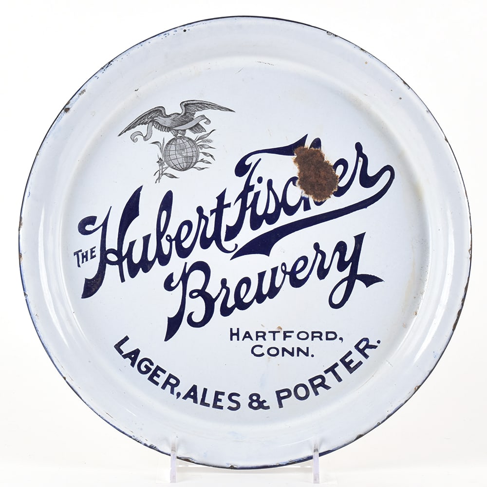Hubert Fischer Brewery Pre-Prohibition Porcelain Enamel Tray 1 of 2: Brewer/Business Name: Hubert Fischer Brewery, Hartford, Connecticut Manufacturer/Plant: Baltimore Enamel and Novelty Co., Baltimore, MD