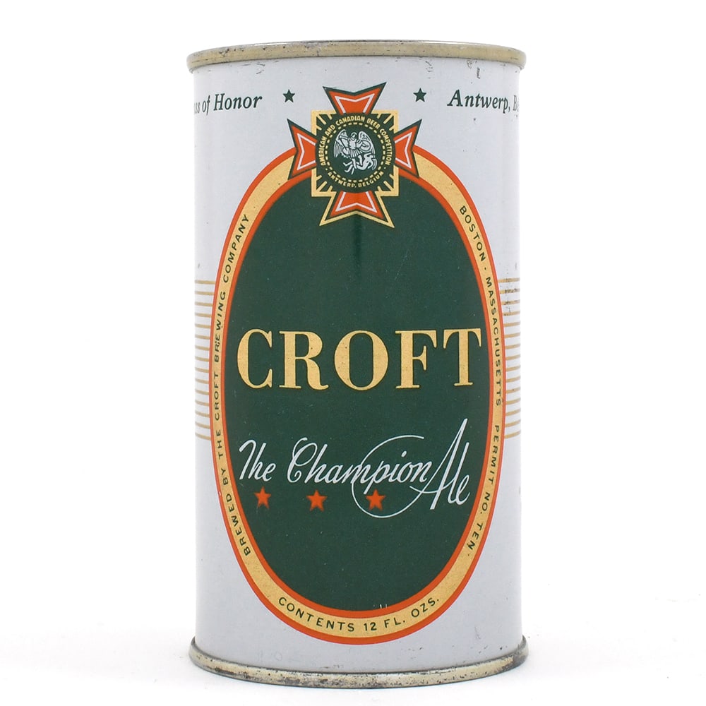 Croft Champion Ale Flat Top GOLD METALLIC SCARCE OUTSTANDING: Brewer/Business Name: Croft Brewing Co., Boston, Massachusetts Manufacturer/Plant: American Can Co. Date of manufacture: circa 1950s Canning Code: n/a USBC reference: 52-30 USBCOI reference: