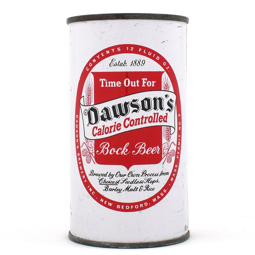 Dawsons Calorie Controlled BOCK Beer Flat Top 53-24 -RARE EXCELLENT-: Brewer/Business Name: Dawsons Brewery Inc., New Bedford, Massachusetts Manufacturer/Plant: Continental Can Co. Date of manufacture: