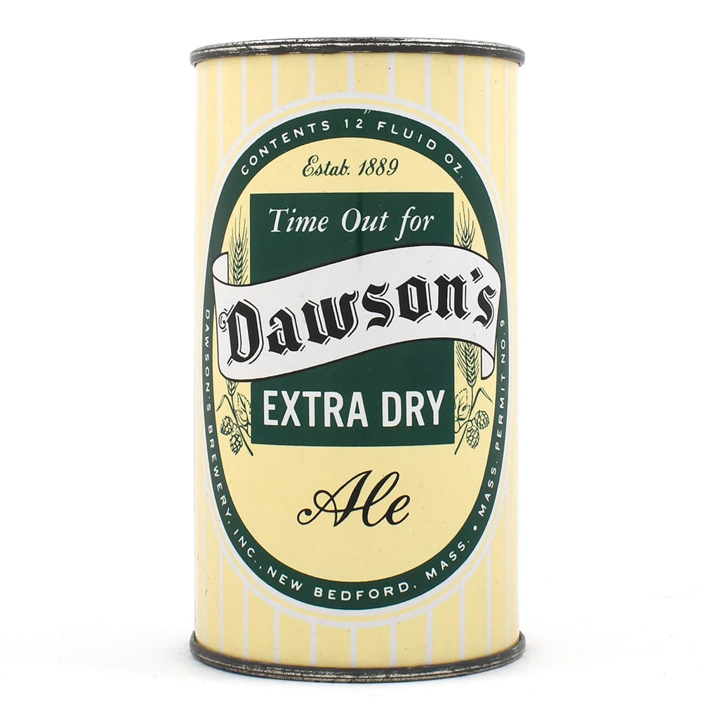 Dawsons Extra Dry Ale NO TEXT AT BOTTOM Flat Top 53-8 -RARE EXCEPTIONAL-: Brewer/Business Name: Dawsons Brewery Inc., New Bedford, Massachusetts Manufacturer/Plant: Continental Can Co. Date of manufacture: