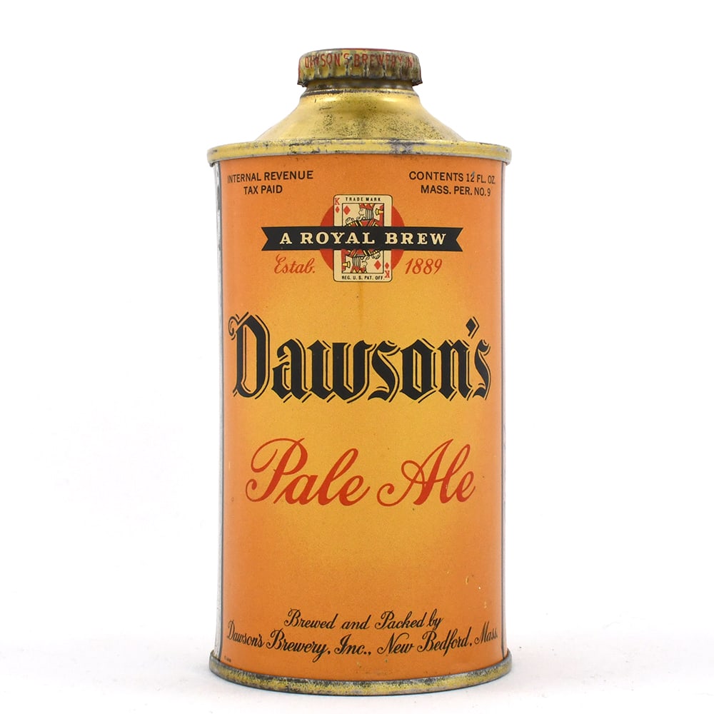 Dawsons Pale Ale LOW PROFILE Cone Top 158-27 MINTY: Brewer/Business Name: Dawsons Brewery Inc., New Bedford, Massachusetts Manufacturer/Plant: Continental Can Co. Date of manufacture: