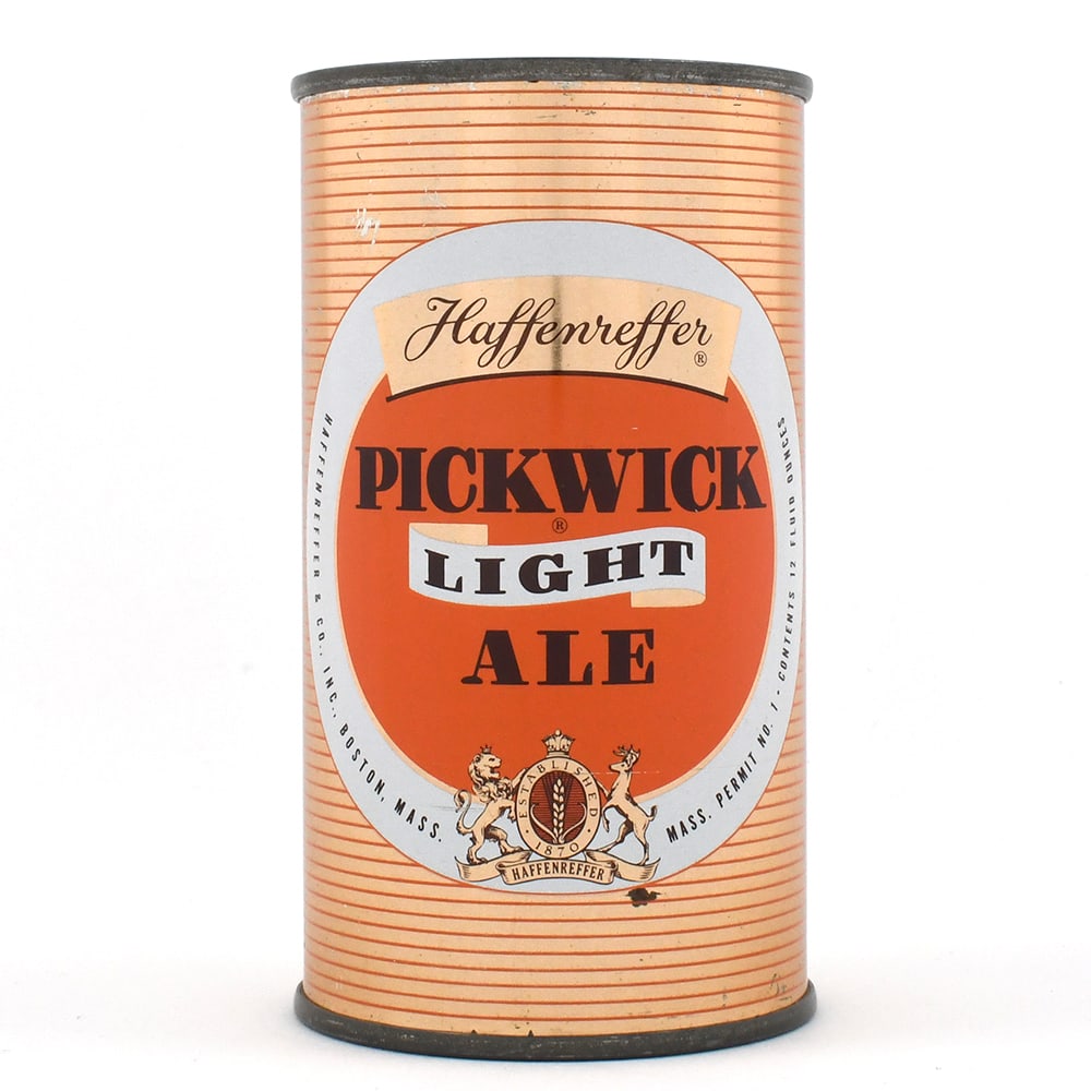 Haffenreffer Pickwick LIGHT Ale Flat Top -EXCEPTIONAL-: Brewer/Business Name: Haffenreffer And Co., Boston, Massachusetts Manufacturer/Plant: Continental Can Co. Date of manufacture: