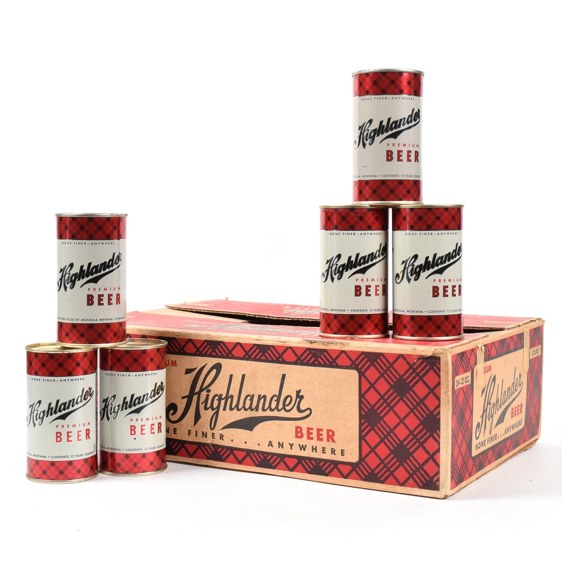 Highlander Beer 1960s Cardboard Flat Top Case Carton and 6 Cans 82-12 (1 of 19)