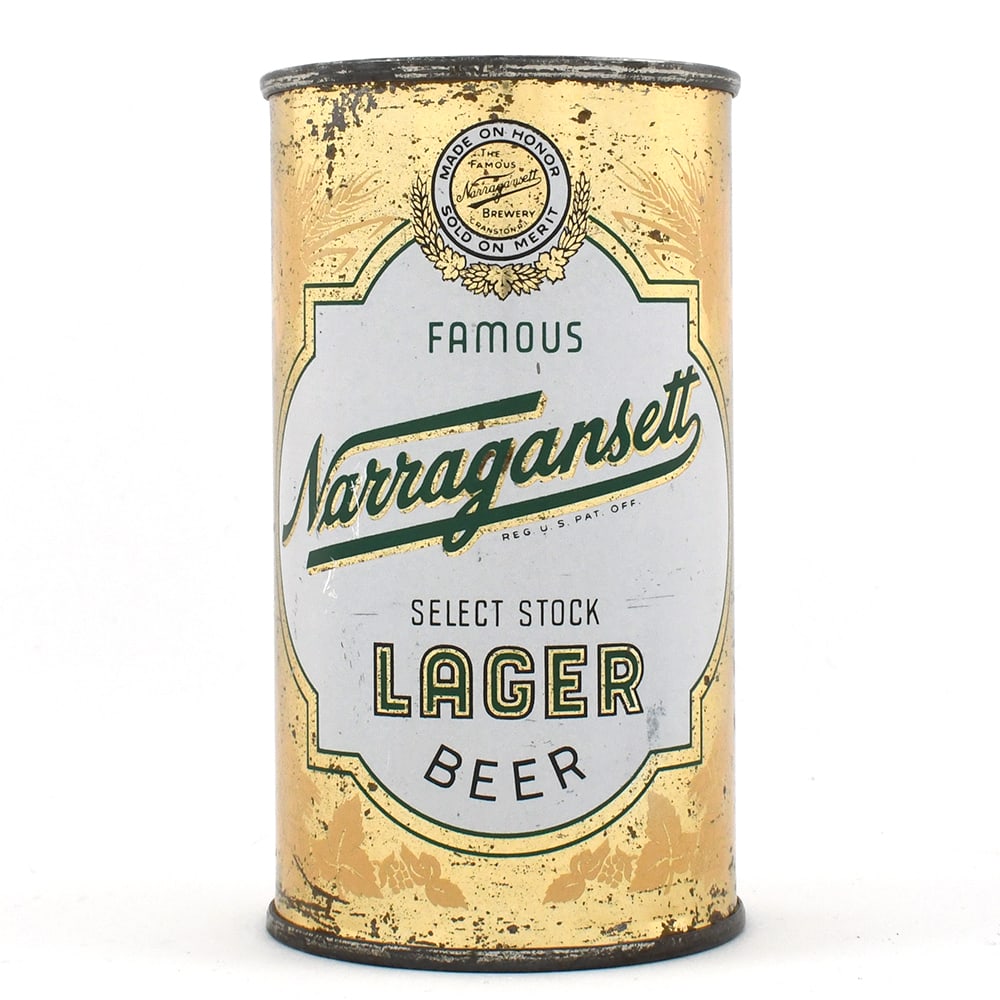 Narragansett Select Stock Lagr Beer Flat Top L101-27 WHEAT STALKS: Brewer/Business Name: Narragansett Brewing Co., Cranston, Rhode Island Manufacturer/Plant: American Can Co. Date of manufacture: