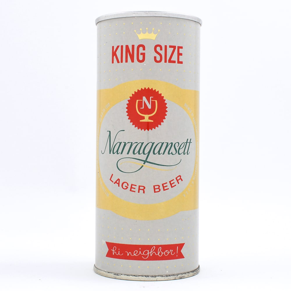 Narragansett Lager Beer 16 OZ Pint King Size ZIP Top UNLISTED ENAMEL: Reference: USBC L157-11 Business Name: Narragansett Brewing Co., Cranston, Rhode Island Ma