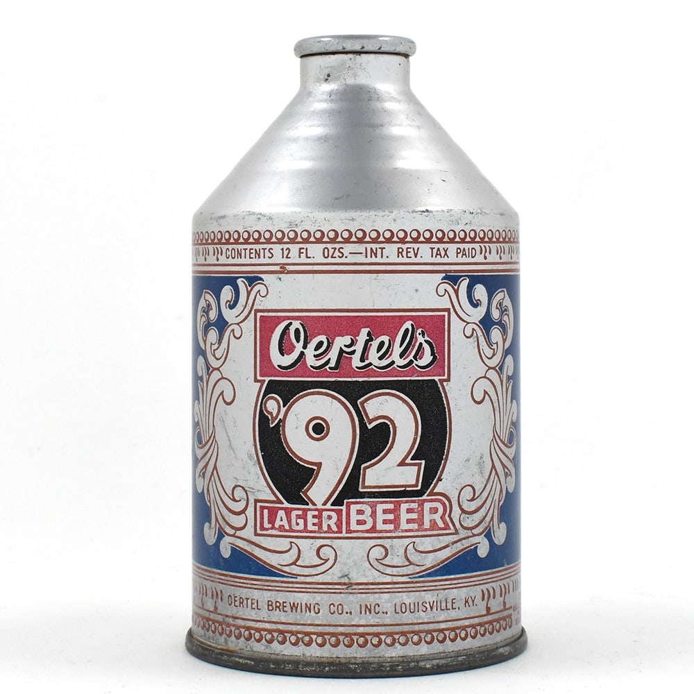 Oertels 92 Lager Beer Crowntainer 197-13: Brewer/Business Name: Oertel Brewing Co., Louisville, Kentucky Manufacturer/Plant: Crown Date of manufacture: