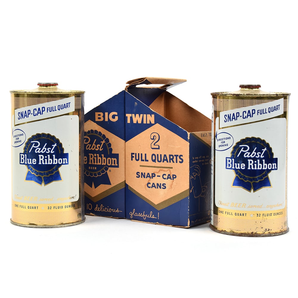 Pabst Blue Ribbon Quart Snap Cap 2-Can Cardboard Carrier and 2 Cans MILWAUKEE 217-3 (1 of 12)