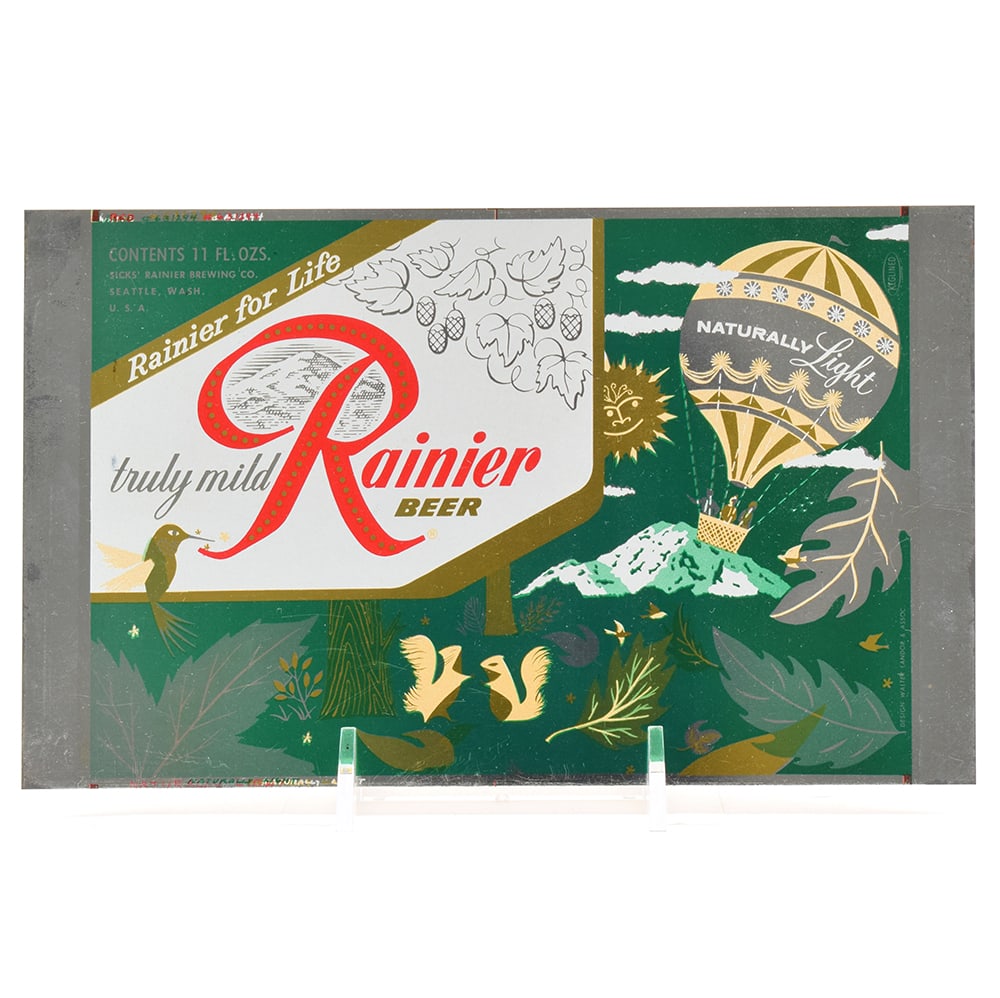 Rainier Jubilee Unrolled Set 11 Ounce Flat Top Sheet NATURALLY LIGHT Green: Brewer/Business Name: Sicks Rainier Brewing Co., Seattle, Washington Manufacturer/Plant: American Can Co. Date of manufacture: circa 1950s Canning Code: n/a USBC reference: Unlisted USBCOI