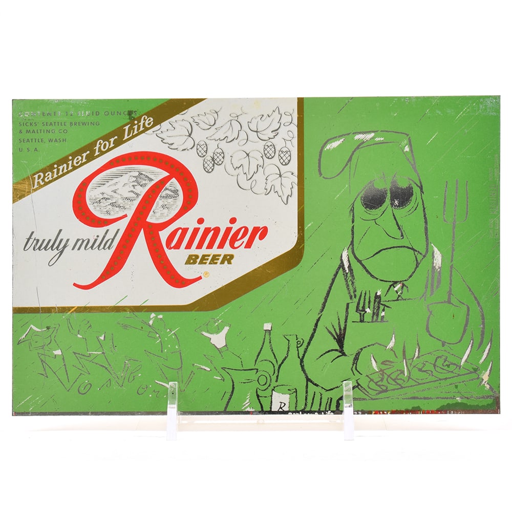 Rainier Jubilee Unrolled Set Flat Top Sheet RAINY BARBECUE Yellow-Green: Brewer/Business Name: Sicks Seattle Brewing & Malting Co., Seattle, Washington Manufacturer/Plant: American Can Co. Date of manufacture: circa 1950s Canning Code: n/a USBC reference: