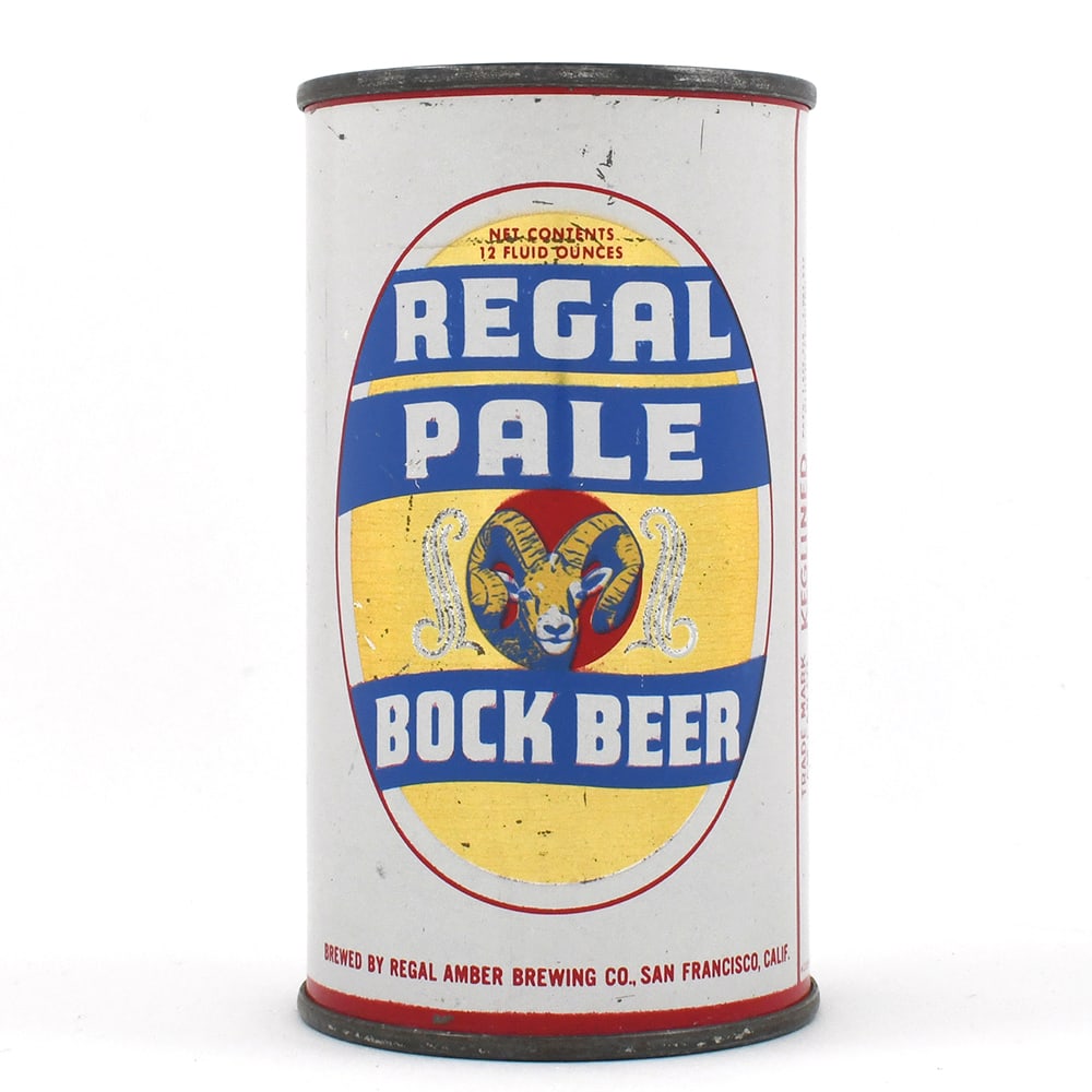 Regal Pale Bock Beer Flat Top 121-10: Brewer/Business Name: Regal Amber Brewing Co., San Francisco, California Manufacturer/Plant: American Can Co. Date of manufacture: