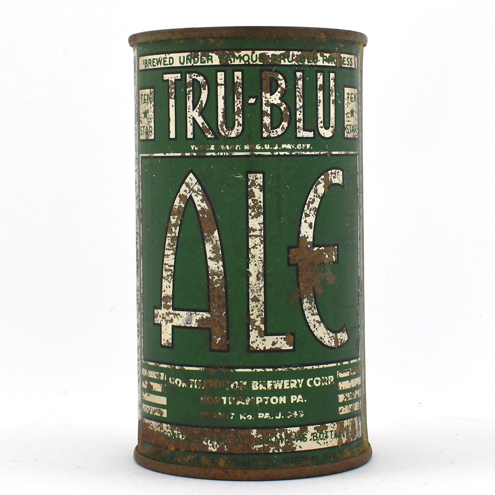 Tru-Blu Ale Instructional Flat Top PA TAX LID 140-10 OI 805: Brewer/Business Name: Northampton Brewery Corp., Northampton, Pennsylvania Manufacturer/Plant: Unknown Date of manufacture: circa 1930s Canning Code: n/a USBC reference: 140-10 USBCOI