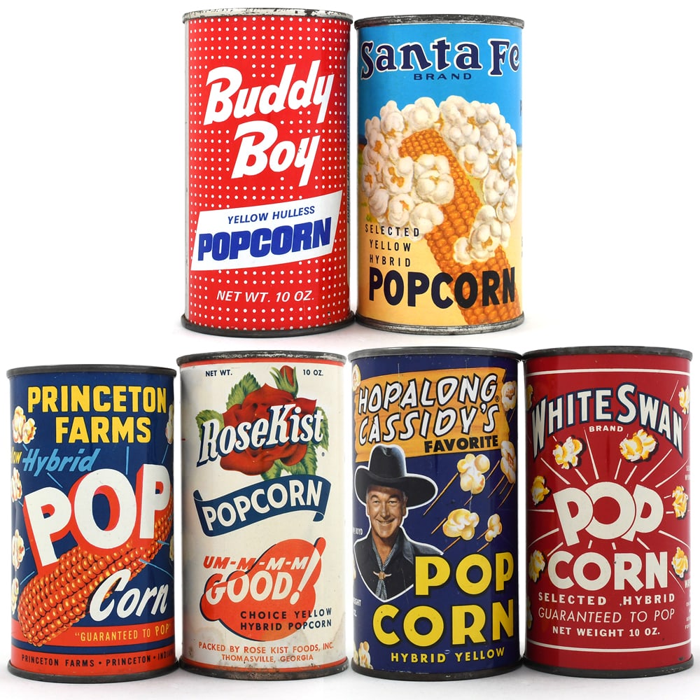 Popcorn Tins Lot of 6 Different HOPALONG CASSIDY WHITE SWAN (1 of 7)