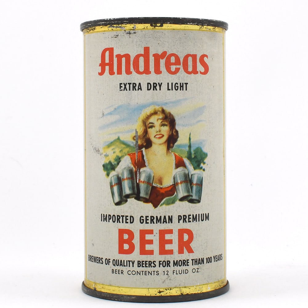 Andreas Extra Dry Light Beer German Flat Top: Brewer/Business Name: Andreas Brewery Hagen, Germany, Non-U.S. (see comments/description) Manufacturer/Plant: UnknownDate of manufacture: <
