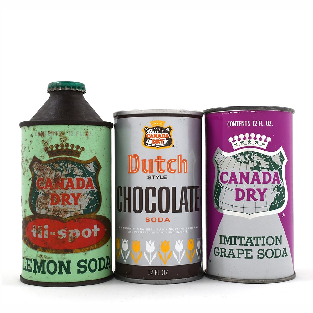 Canada Dry Soda Lot of 3 CONE FLAT TAB: Brewer/Business Name: Canada Dry Corp., Multiple Cities, Multiple Manufacturer/Plant: Continental Can Co. Date of manufacture: circa 1950s Canning Code: n/a USBC reference: USBCOI reference: 