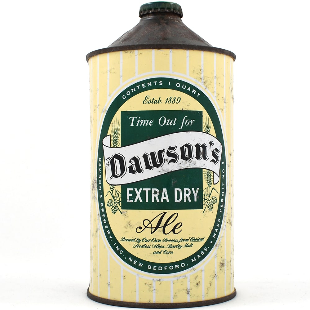 Dawsons Extra Dry Ale Quart Cone Top 206-16: Brewer/Business Name: Dawsons Brewery Inc., New Bedford, Massachusetts Manufacturer/Plant: Continental Can Co.Date of manufacture: