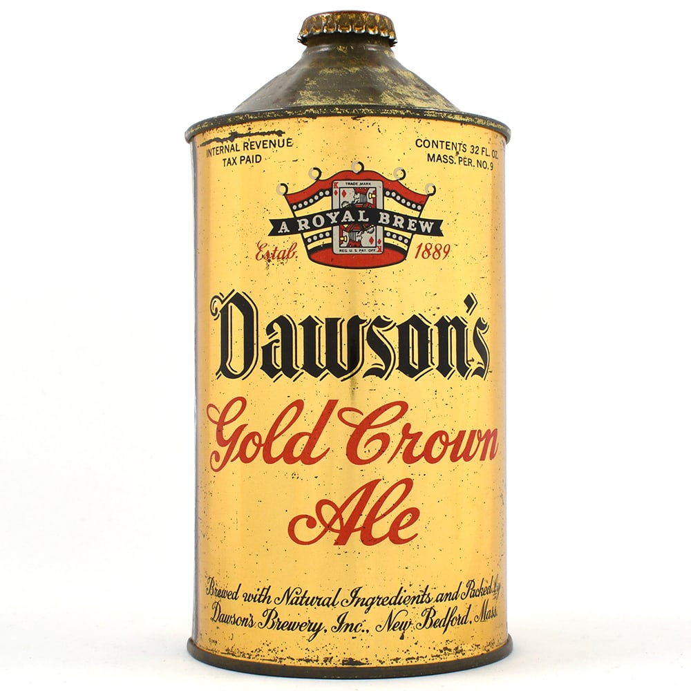 Dawsons Gold Crown Ale Quart Cone Top 206-12 RARE LIKELY BEST 206-12: Brewer/Business Name: Dawsons Brewery Inc., New Bedford, Massachusetts Manufacturer/Plant: Continental Can Co.Date of manufacture: