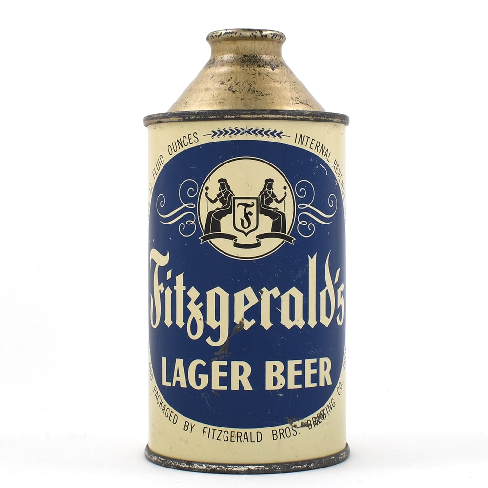 Fitzgeralds Lager Beer Cone Top 163-5 EXCELLENT: Brewer/Business Name: Fitzgerald Bros. Brewing Co., Troy, New York Manufacturer/Plant: Crown Date of manufacture: circa 1940s Canning Code: n/a USBC reference: 163-5 USBCOI reference: 