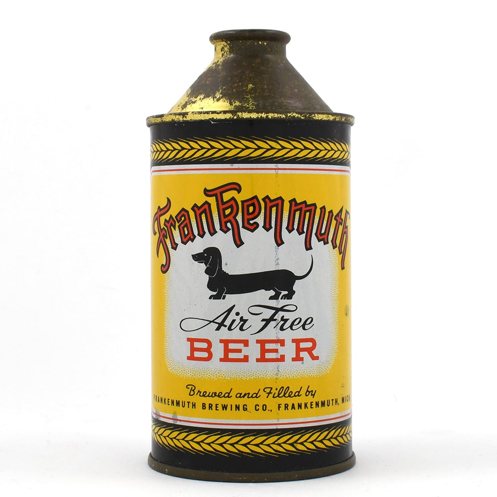 Frankenmuth Air Free Beer Cone Top 163-27 EXCELLENT: Brewer/Business Name: Frankenmuth Brewing Co., Frankenmuth, Michigan Manufacturer/Plant: Continental Can Co.Date of manufacture: