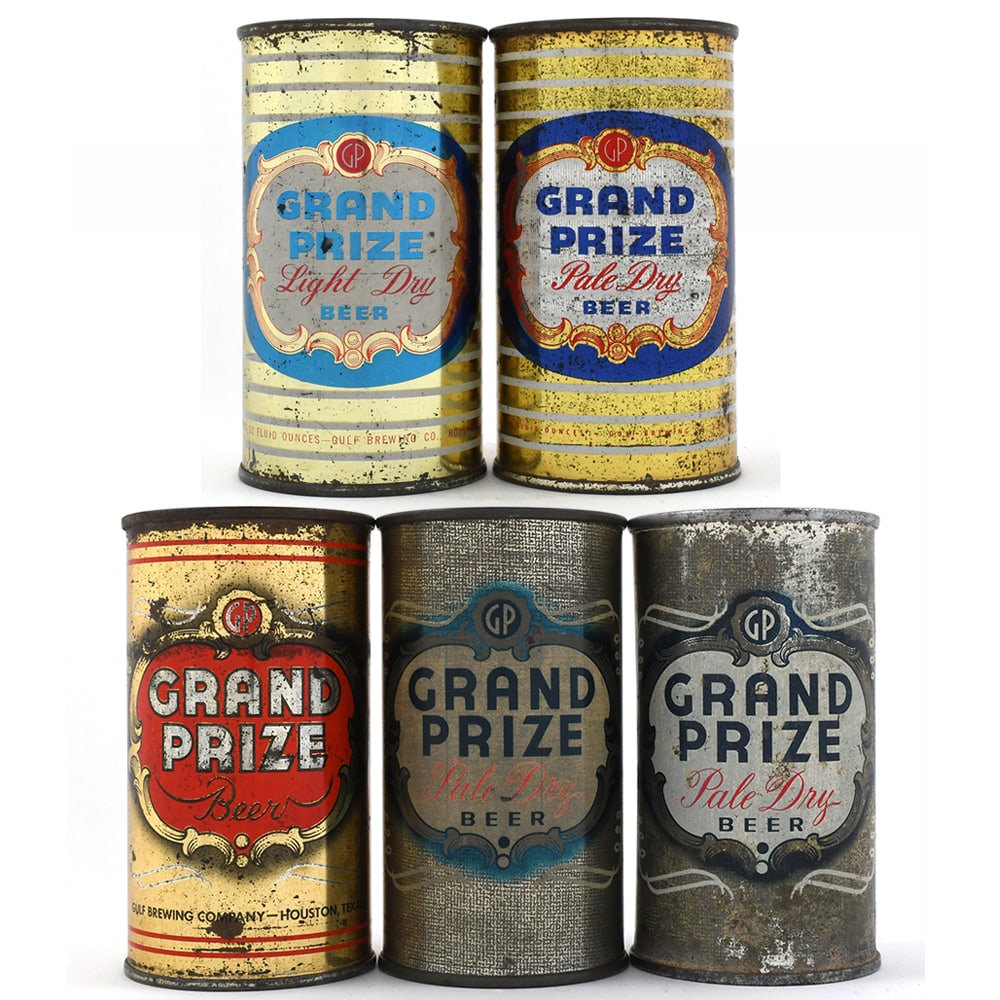 Grand Prize Beer Flat Top Lot of 5 VANITY LID: Brewer/Business Name: Gulf Brewing Co., Houston, Texas Manufacturer/Plant: American Can Co.Date of manufacture: