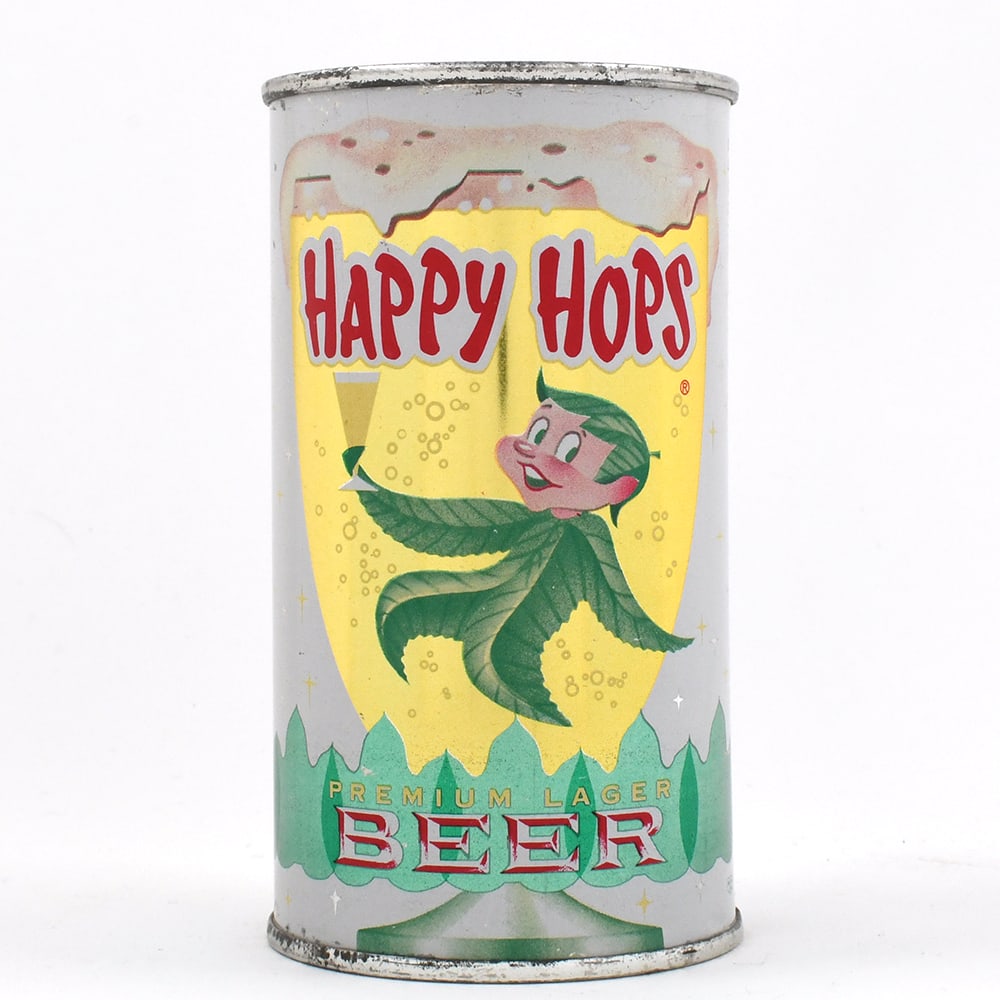 Happy Hops Premium Lager Beer Flat Top 80-15 OUTSTANDING: Brewer/Business Name: Grace Bros. Brewing Co., Santa Rosa, California Manufacturer/Plant: National Can Co.Date of manufacture: