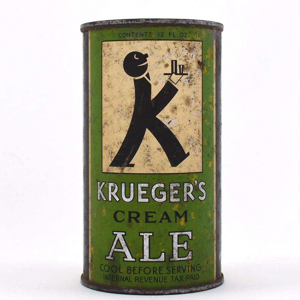 Kruegers Cream Ale Long Opener Flat Top BALDY LIME GREEN ENAMEL UNLISTED: Brewer/Business Name: G. Krueger Brewing Co., Newark, New Jersey Manufacturer/Plant: American Can Co.Date of manufacture:
