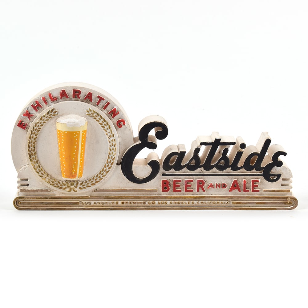 Eastside Beer And Ale 1940s Koloplak Sign SCARCE: Brewer/Business Name: Los Angeles Brewing Co., Los Angeles, California Manufacturer/Plant: See comments/description Date of manufacture: circa 1940s Contents/Type: N/A Dimensions: 8 w x 4 h x 1-1/2
