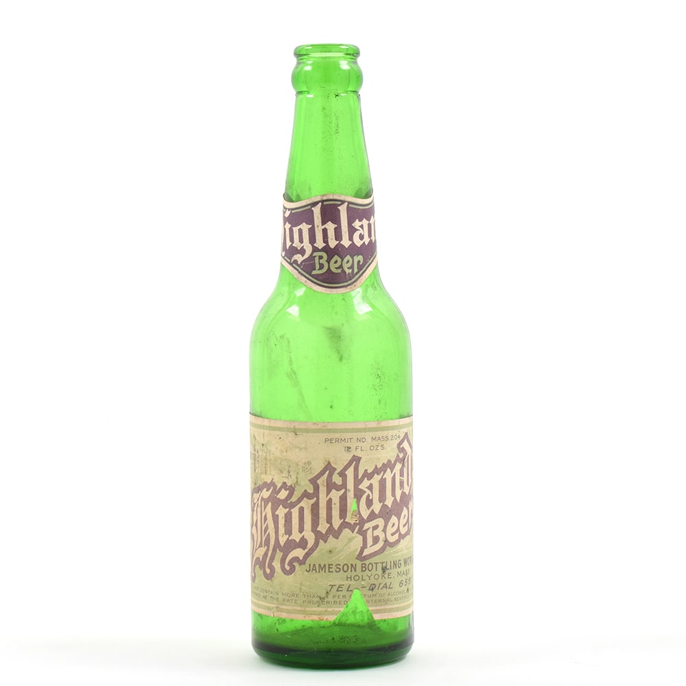 Highland Beer Jameson Bottling Works 1930s Bottle RARE: Brewer/Business Name: Jameson Bottling Works, Holyoke, Massachusetts Manufacturer/Plant: Unknown Date of manufacture: circa 1930s Contents/Type: N/A Dimensions: 9-1/2 h. Comments/description: Only