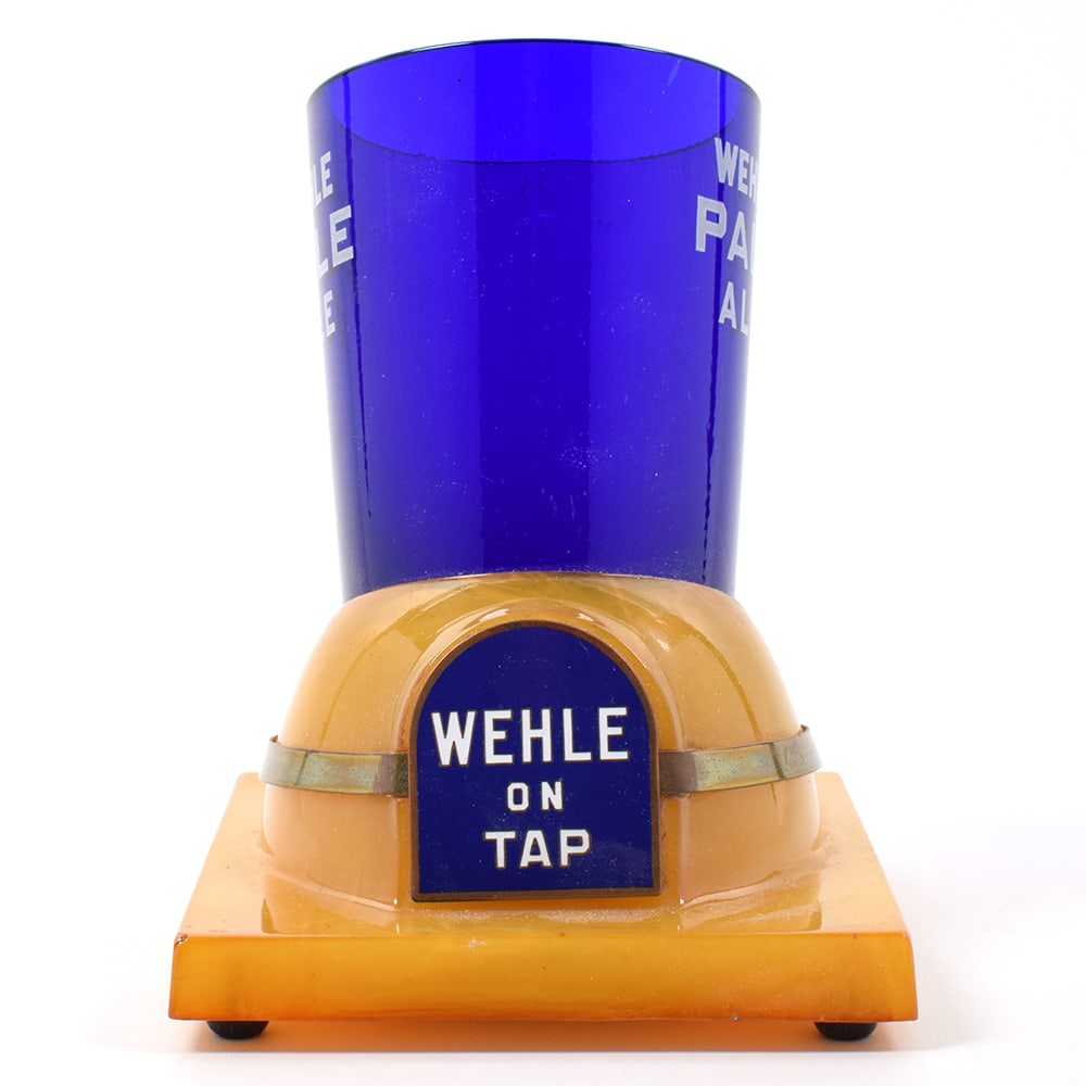 Wehle Pale Ale On Tap Bakelite Glass Frother Holder MINTY: Brewer/Business Name: Wehle Brewing Co., West Haven, Connecticut Manufacturer/Plant: See comments/descriptionDate of manufacture: