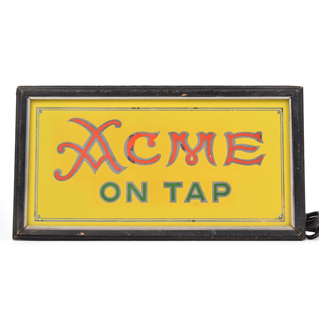 Acme On Tap 1930s Reverse-Painted Glass Illuminated Sign: Brewer/Business Name: Acme Breweries, San Francisco, California Manufacturer/Plant: UnknownDate of manufacture: