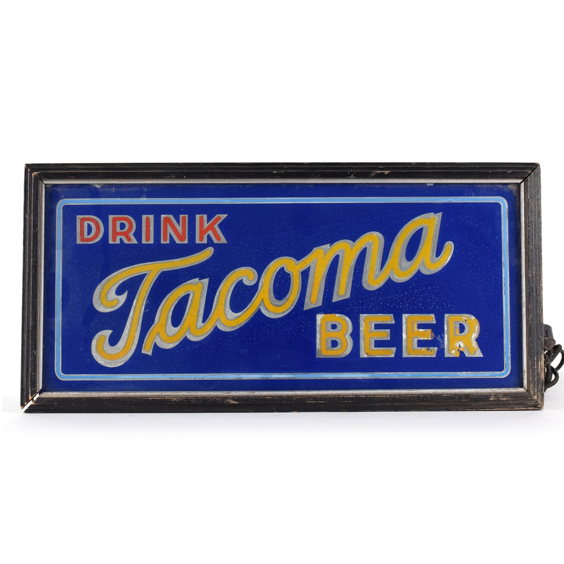 Tacoma Beer 1930s Reverse-Painted Glass Illuminated Sign: Brewer/Business Name: Rainier Brewing Co., San Francisco, California Manufacturer/Plant: See comments/descriptionDate of manufacture:
